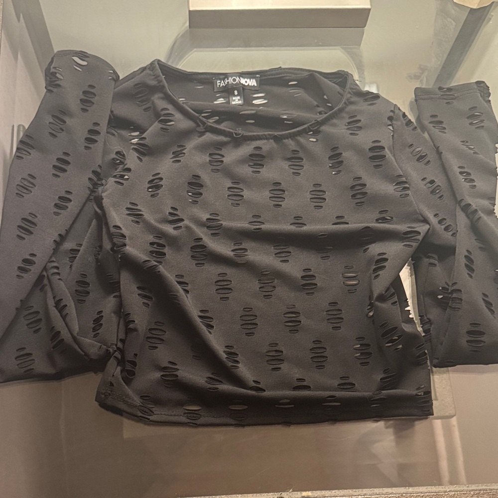 Fashion Nova Black Laser-Cut Top Size S